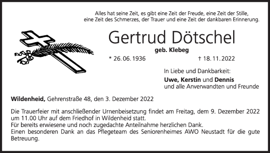 Anzeige von Gertrud Dötschel von MGO