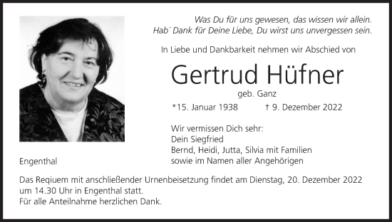 Anzeige von Gertrud Hüfner von MGO