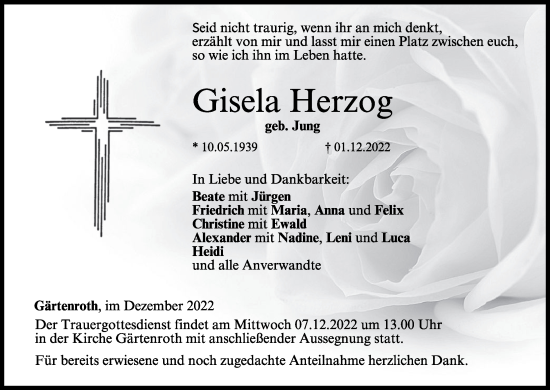 Anzeige von Gisela Herzog von MGO