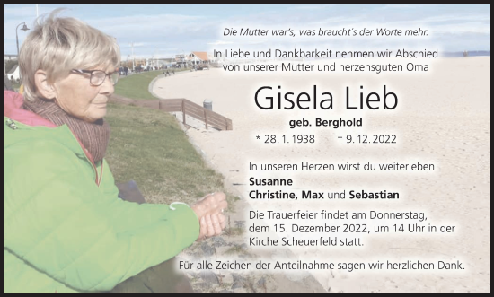 Anzeige von Gisela Lieb von MGO
