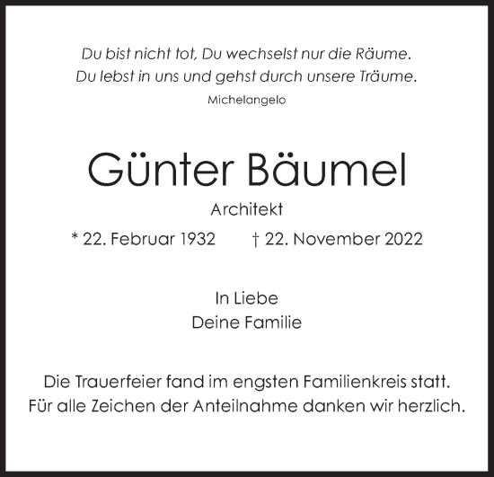Anzeige von Günter Bäumel von MGO