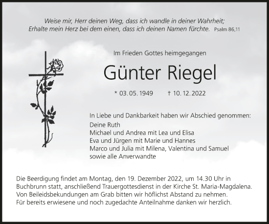Anzeige von Günter Riegel von MGO