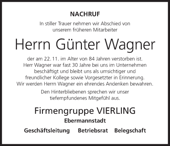 Anzeige von Günter Wagner von MGO