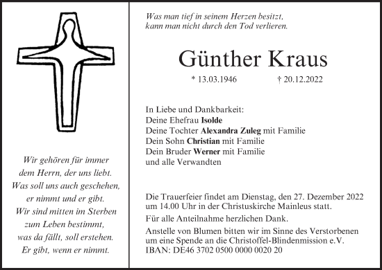 Anzeige von Günther Kraus von MGO
