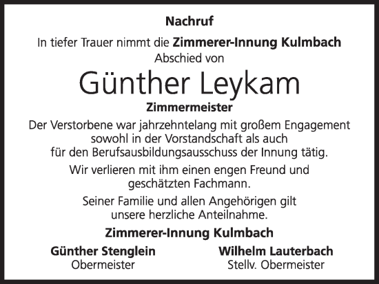 Anzeige von Günther Leykam von MGO
