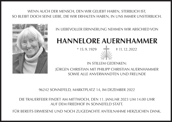 Anzeige von Hannelore Auernmann von MGO