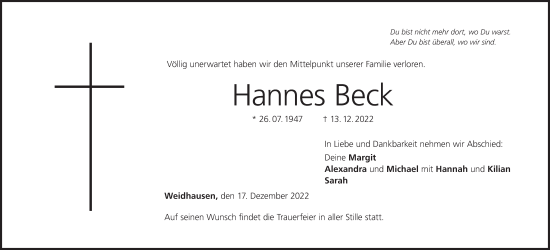 Anzeige von Hannes Beck von MGO