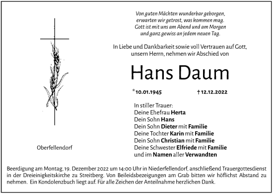 Anzeige von Hans Daum von MGO