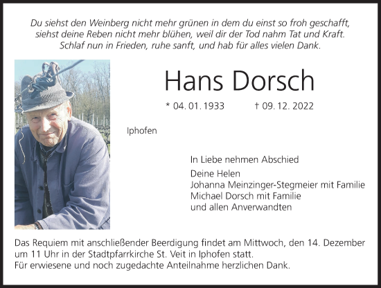Anzeige von Hans Dorsch von MGO