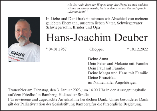 Anzeige von Hans-Joachim Deuber von MGO