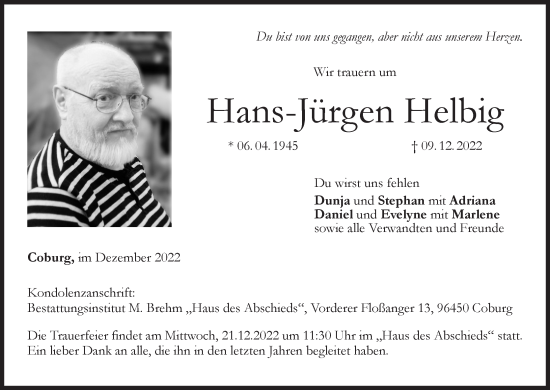 Anzeige von Hans-Jürgen Helbig von MGO