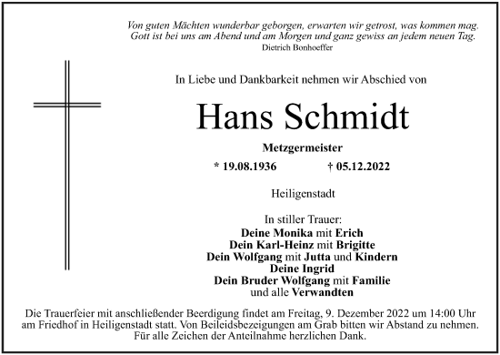 Anzeige von Hans Schmidt von MGO