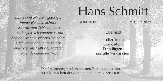 Anzeige von Hans Schmitt von MGO