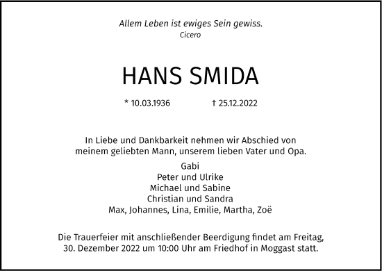 Anzeige von Hans Smida von MGO