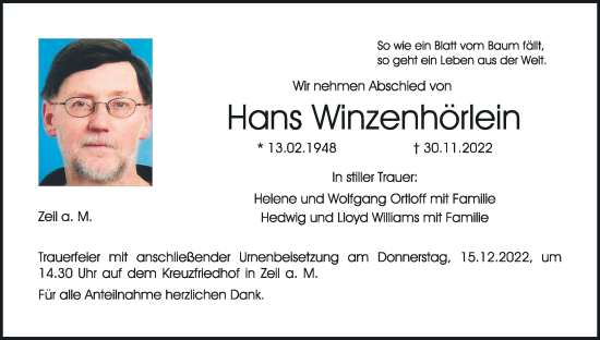 Anzeige von Hans Winzenhörlein von MGO