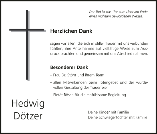 Anzeige von Hedwig Dötzer von MGO
