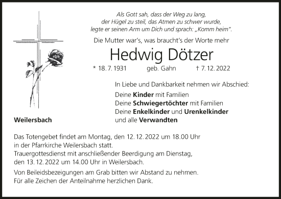 Anzeige von Hedwig Dötzer von MGO