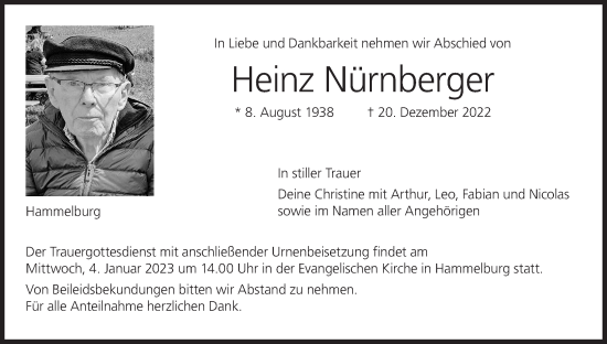 Anzeige von Heinz Nürnberger von MGO