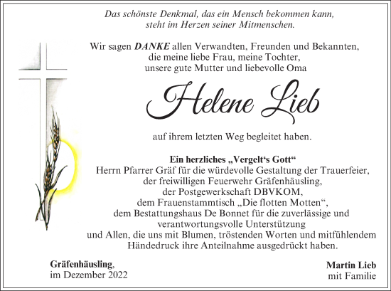 Anzeige von Helene Lieb von MGO