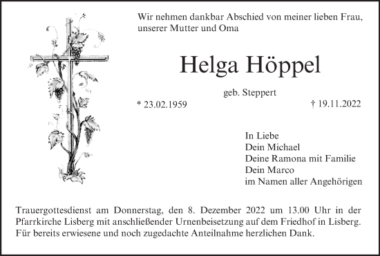 Anzeige von Helga Höppel von MGO