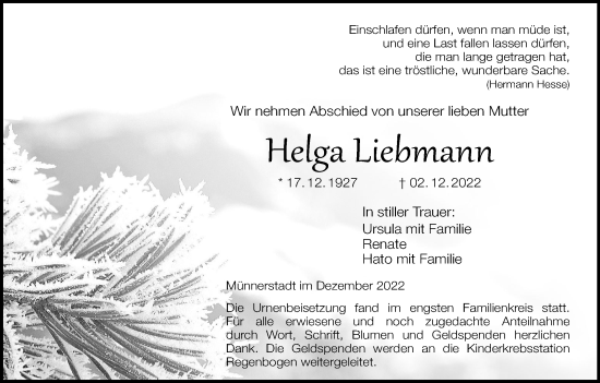 Anzeige von Helga Liebmann von MGO