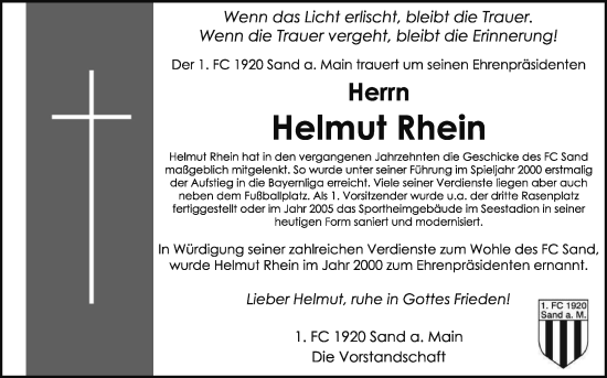 Anzeige von Helmut Rhein von MGO