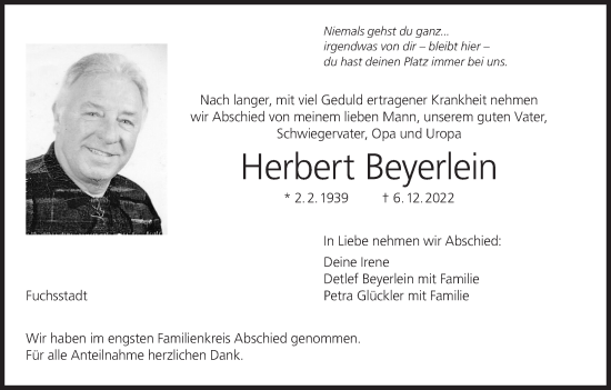 Anzeige von Herbert Beyerlein von MGO