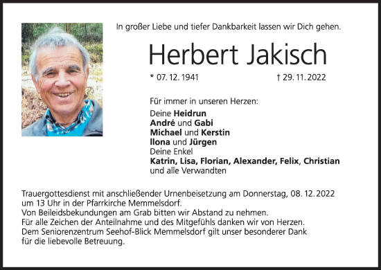 Anzeige von Herbert Jakisch von MGO