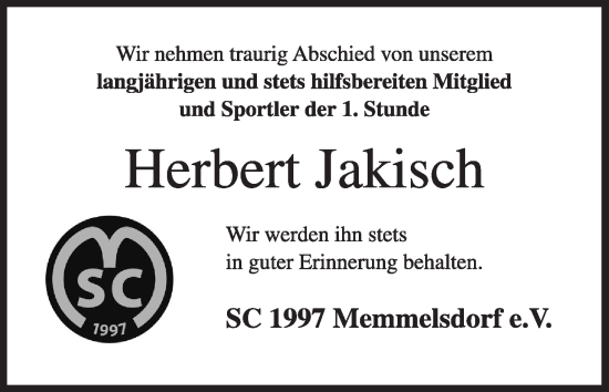 Anzeige von Herbert Jakisch von MGO