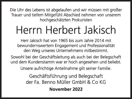Anzeige von Herbert Jakisch von MGO