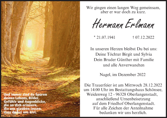 Anzeige von Hermann Erlmann von MGO