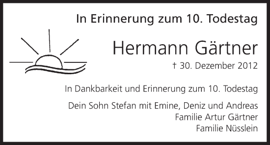 Anzeige von Hermann Gärtner von MGO