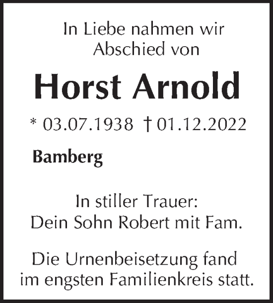 Anzeige von Horst Arnold von MGO