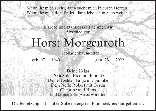 Anzeige von Horst Morgenroth von MGO