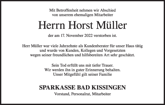 Anzeige von Horst Müller von MGO