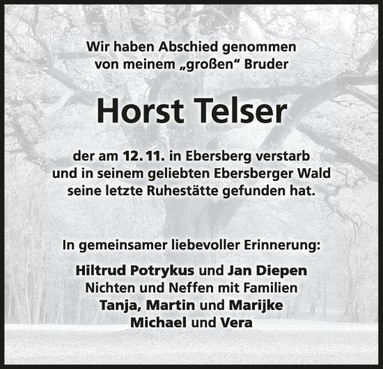 Anzeige von Horst Telser von MGO