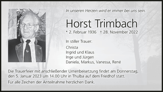 Anzeige von Horst Trimbach von MGO