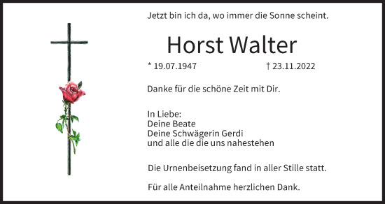 Anzeige von Horst Walter von MGO