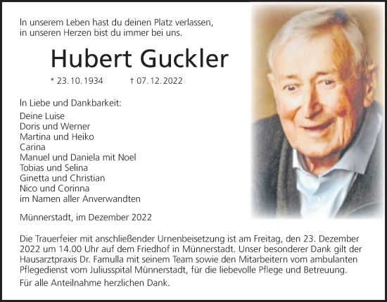 Anzeige von Hubert Guckler von MGO