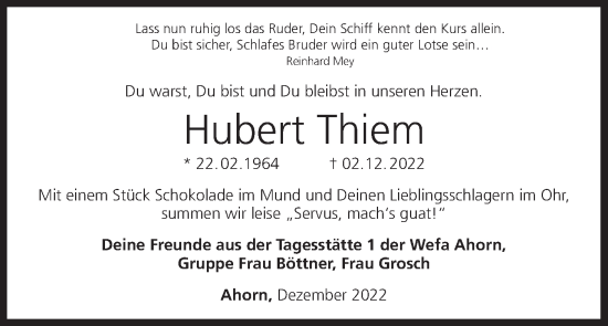 Anzeige von Hubert Thiem von MGO