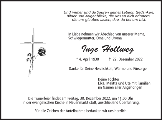 Anzeige von Inge Hollweg von MGO