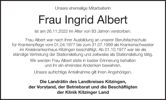 Anzeige von Ingrid Albert von MGO