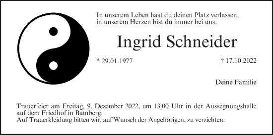 Anzeige von Ingrid Schneider von MGO
