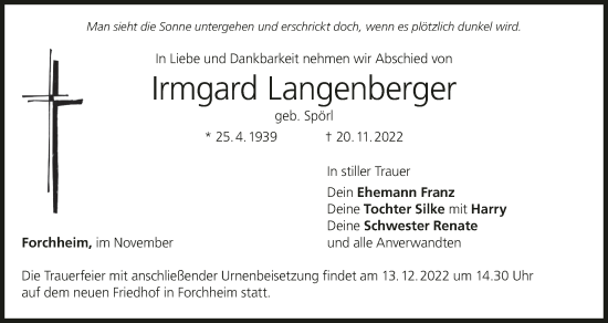 Anzeige von Irmgard Langenberger von MGO