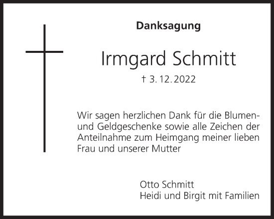 Anzeige von Irmgard Schmitt von MGO