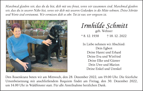 Anzeige von Irmhilde Schmitt von MGO