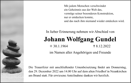 Anzeige von Johann Wolfgang Gundel von MGO