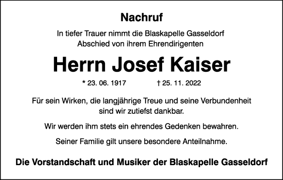 Anzeige von Josef Kaiser von MGO