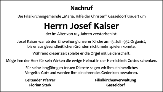 Anzeige von Josef Kaiser von MGO