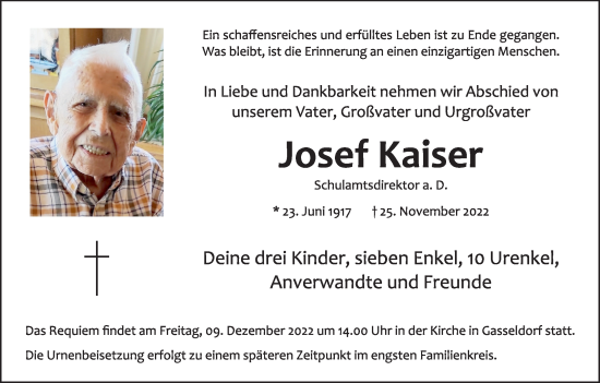 Anzeige von Josef Kaiser von MGO